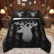 Castle Fairy Jungle Animal Deer 3 Pieces Queen Comforter Set for Boys Girls,Vintage USA Flag Ultra Soft Bedding Sets,Abstract Camouflage Bedding Comforter Set Breathable,Luxury Bedroom Decor