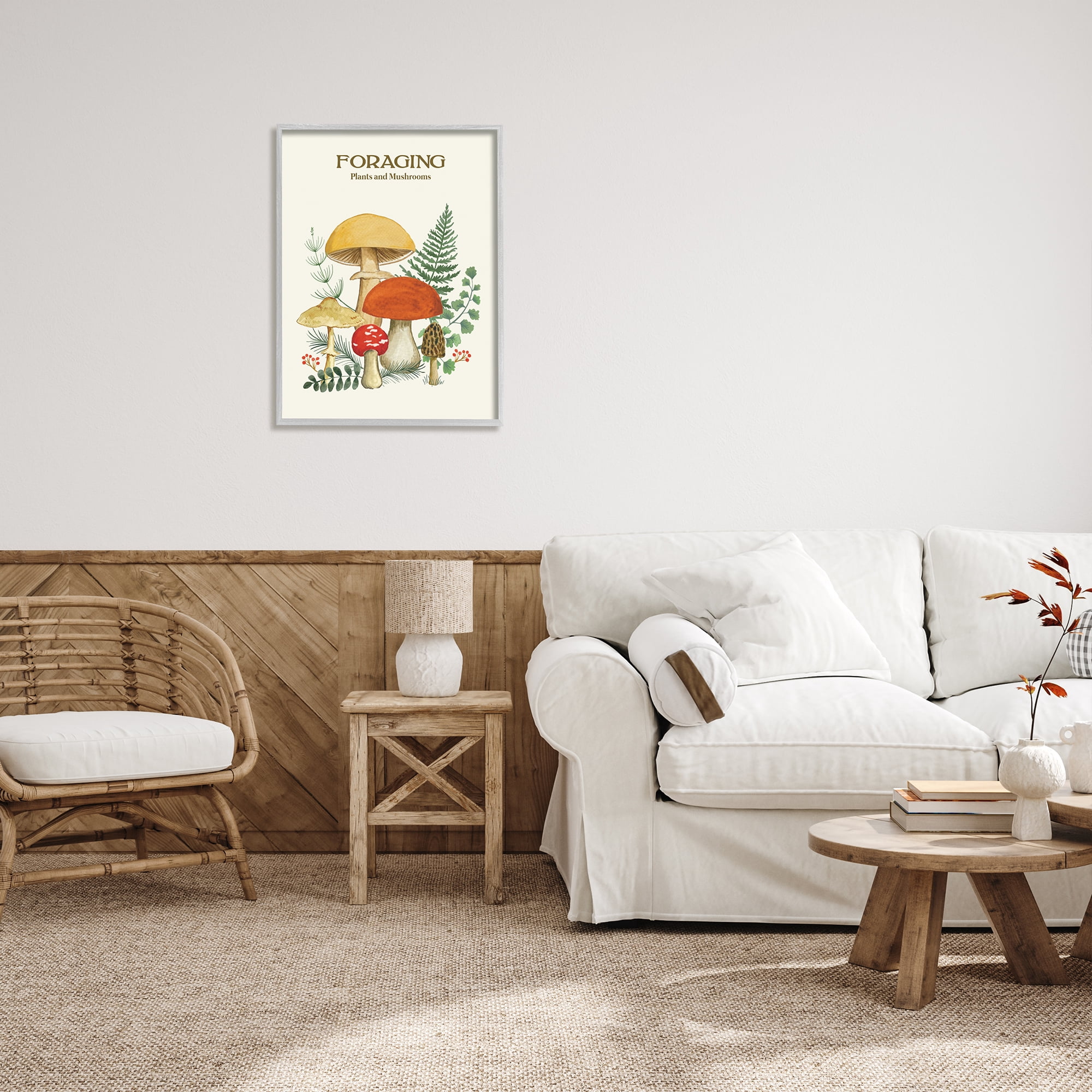 Stupell Industries Botanical Plants & Mushrooms Botanical & Floral Painting Gray Framed Art Print Wall Art, 24 x 30
