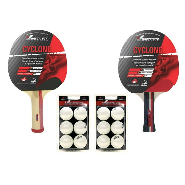 Ensemble de raquettes de tennis de table Swiftflyte Cyclone, ensemble ping-pong de 14 pièces avec 2 raquettes en bois et 12 balles