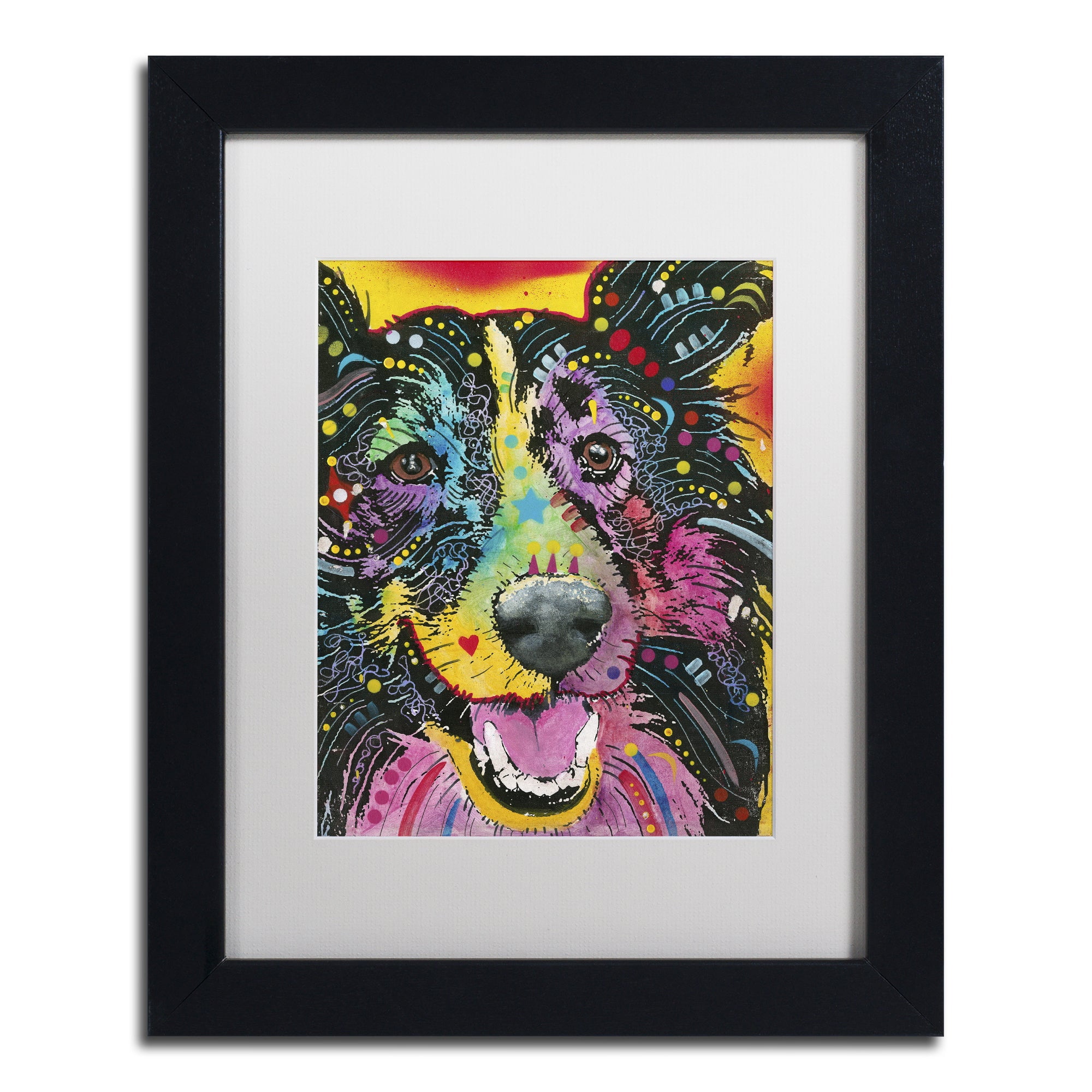 Trademark Fine Art "Smiling Collie" Canvas Art by Dean Russo, White Matte, Black Frame