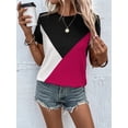 thumbnail image 3 of Camiseta de cuello redondo con contraste de Color para mujer, camisetas holgadas para mujer, Tops informales para diario, ropa de calle de tendencia 2023, 3 of 5