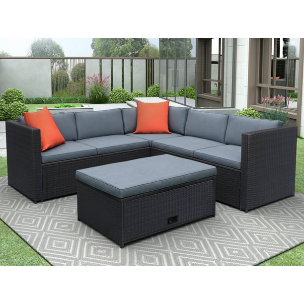 Outdoor Sectional Sofa Set 4 Piece, Clearance Outdoor Sectional Wicker