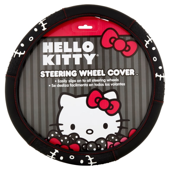 Plasticolor Hello Kitty Universal Fit Automotive Steering Wheel Cover, Black, 1 Piece