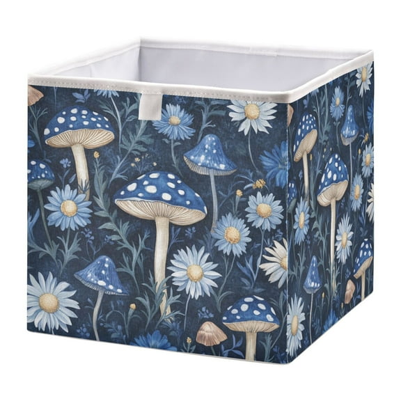 WOBOGO Blue Mushroom Storage Basket Foldable Easy to Clean Durable with Hollow Support Plate with Handle 11.02×11.02×11.02 in