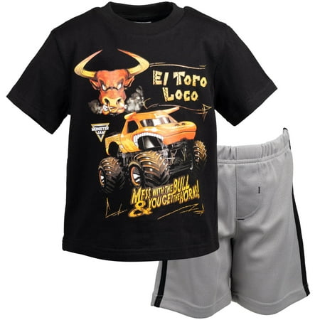Monster Jam Big Boys Athletic 2-Piece T-Shirt and Shorts Set El Toro Loco Black