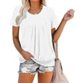 thumbnail image 5 of Lovskoo 2024 Womens Fashion Tops Crewneck Solid Color Pleated Front Short Sleeve Tee Shirts Casual Banded-Bottom Loose Basic Tops Blouses White 2XL, 5 of 8