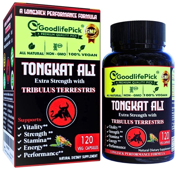 GoodlifePick Tongkat Ali with Tribulus Terrestris Capsules True Performance Duo Energy Mood Support 120 ct.Natural No-Gluten