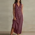 thumbnail image 2 of Lmueinov Women's Cotton-Linen Blend Sleeveless Button Down Shirt Maxi Dress, Collared Casual Long Dress with Pockets S-2XL, 2 of 3