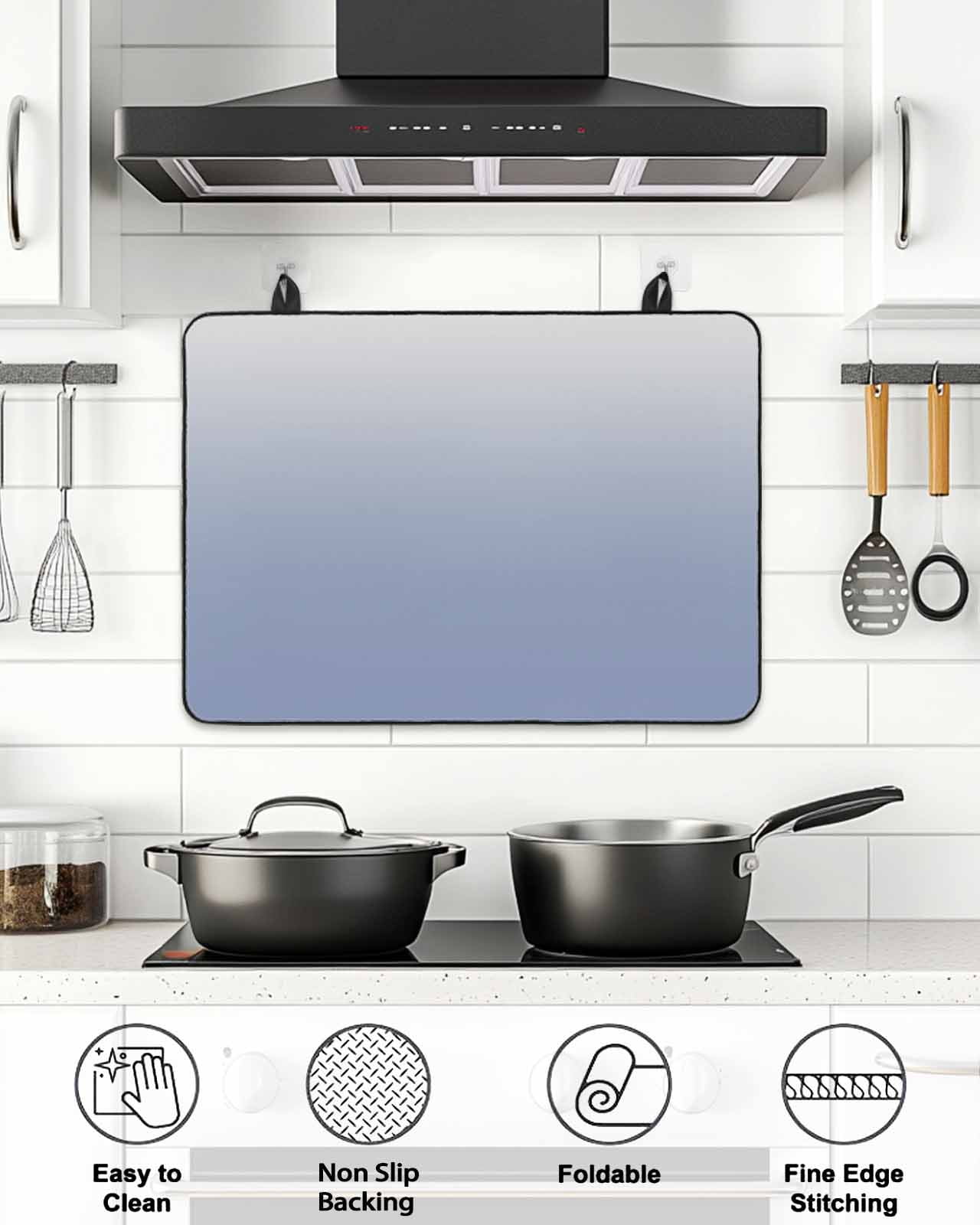 Stove Top Covers for Electric Stove, Ombre Grey Blue| Glass Stovetop Cover Protector, Abstract Art Induction Cooktop Protector Oven Mat for Kitchen Countertop 24"x21"