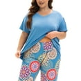 thumbnail image 5 of MUKVIK Plus Size Pajamas for Women Set, Womens Plus Size Short Sleeve V Neck Capri Pants Pajama Sets with Pockets(Mandala Blue 1,4X), 5 of 8