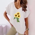 thumbnail image 2 of Busydd Womens Tops Summer Casual V Neck Blouses Fashion Floral Print Tee Tops Loose Comfy Short Sleeve T Shirts Stylish Flowy Basic Going Out Tops Cotton Linen Shirts, 2 of 4