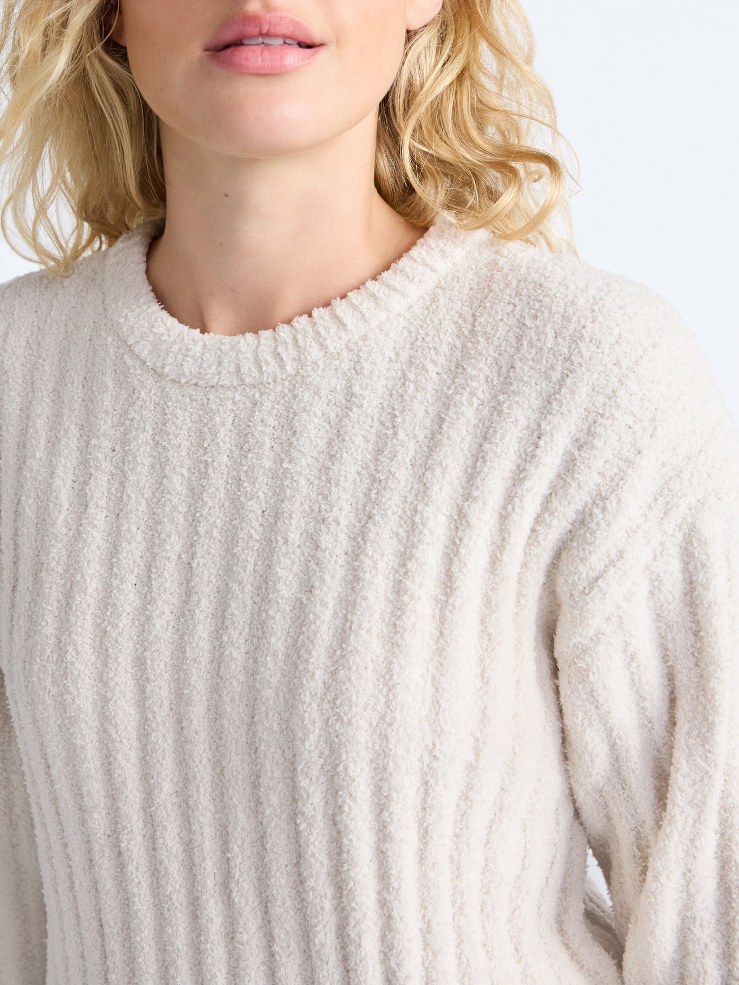 Joyspun Women's Sleepwear Ribbed Crewneck Top with Long Sleeves, Sizes XS-3X