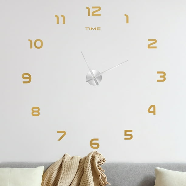 Uxcell 1-Pack Reloj de Pared 3D DIY, Reloj de Pared Sin Marco Silencioso de 59" con Números para el Hogar, Dorado+Plateado