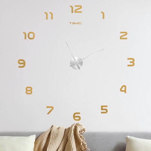 Uxcell 1-Pack Reloj de Pared 3D DIY, Reloj de Pared Sin Marco Silencioso de 59" con Números para el Hogar, Dorado+Plateado