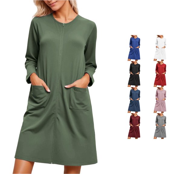 WDDDD Women's Long Sleeve Flowy Nightgown Sleepshirt Army Green XXL