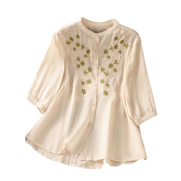 Camisas de Color Sólido para las Mujeres de Manga Larga Botón Abajo Cuello Casual Blusa Suave