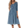 thumbnail image 2 of SAATLERI Women's 3/4 Sleeve Midi Dress Casual Round Neck Summer Dresses A Line Floral Print Curvy Dress with Pockets, 2 of 4