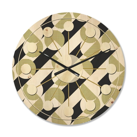 Designart 'Circular Abstract Retro Pattern Geometric II' Mid-Century Modern Wood Wall Clock