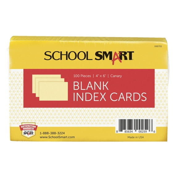AMERICAN PAPER CONVERTERS INC 88705 School Smart Blank Plain 90 lb Stock Index Card, 4 x 6 Inches, Canary, Pack of 100