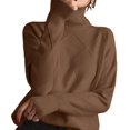 thumbnail image 2 of Women'S Turtle Neck Sweater Fall Winter Long Sleeve Chunky Knitted Trendy Pullover Tops Dark Brown L, 2 of 9