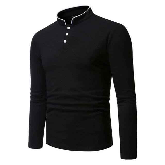Hombres Casual Sólido Primavera Moda Stand-up Collar Pullover Manga larga Slim Fit Blusa Pompotops oipoqjl29964