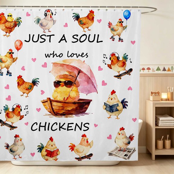 Erosebridal Chicken Shower Curtain 72Wx72L for Boys Girls, Fun Activities Waterproof Bathroom Curtain