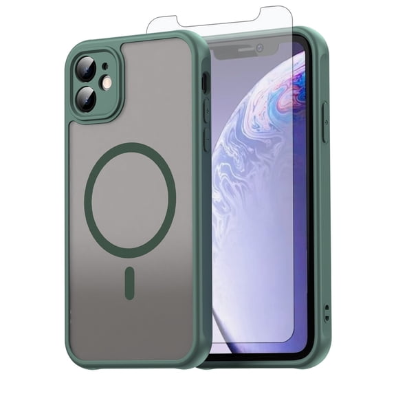 Asuwish Phone Case Compatible with iPhone 11 6.1 Magnetic ring Translucent Matte Anti-fingerprint Back Military Grade DropProof Shockproof Protective Cell Cover i Phone11 11s Women Men Green