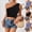 Black, variant on One‑Shoulder Exposed Navel Knit Tilt Neck Sleeveless Top Asymmetric Cut Stretchy Ribbed Fabric Slim Fit Lightweight Breathable Trendy Streetwear Piece For Night Out And Daytime Styling Black S