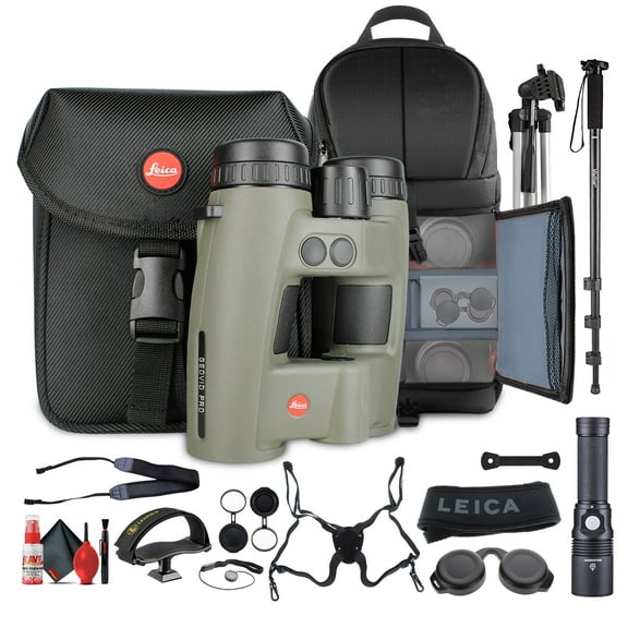 Leica 10x32 Geovid Pro Rangefinder Binocular Bundle Includes  cleaning kit, screen protector, sling backpack, led flashlight, adapter tray, monopod, 72'' tripod   more