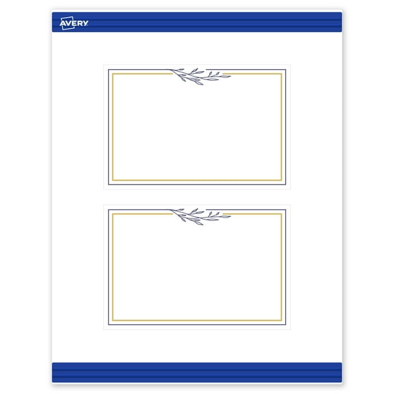 Avery 4" x 6" Cards, Gold & Navy Border with Florals, 20 ct