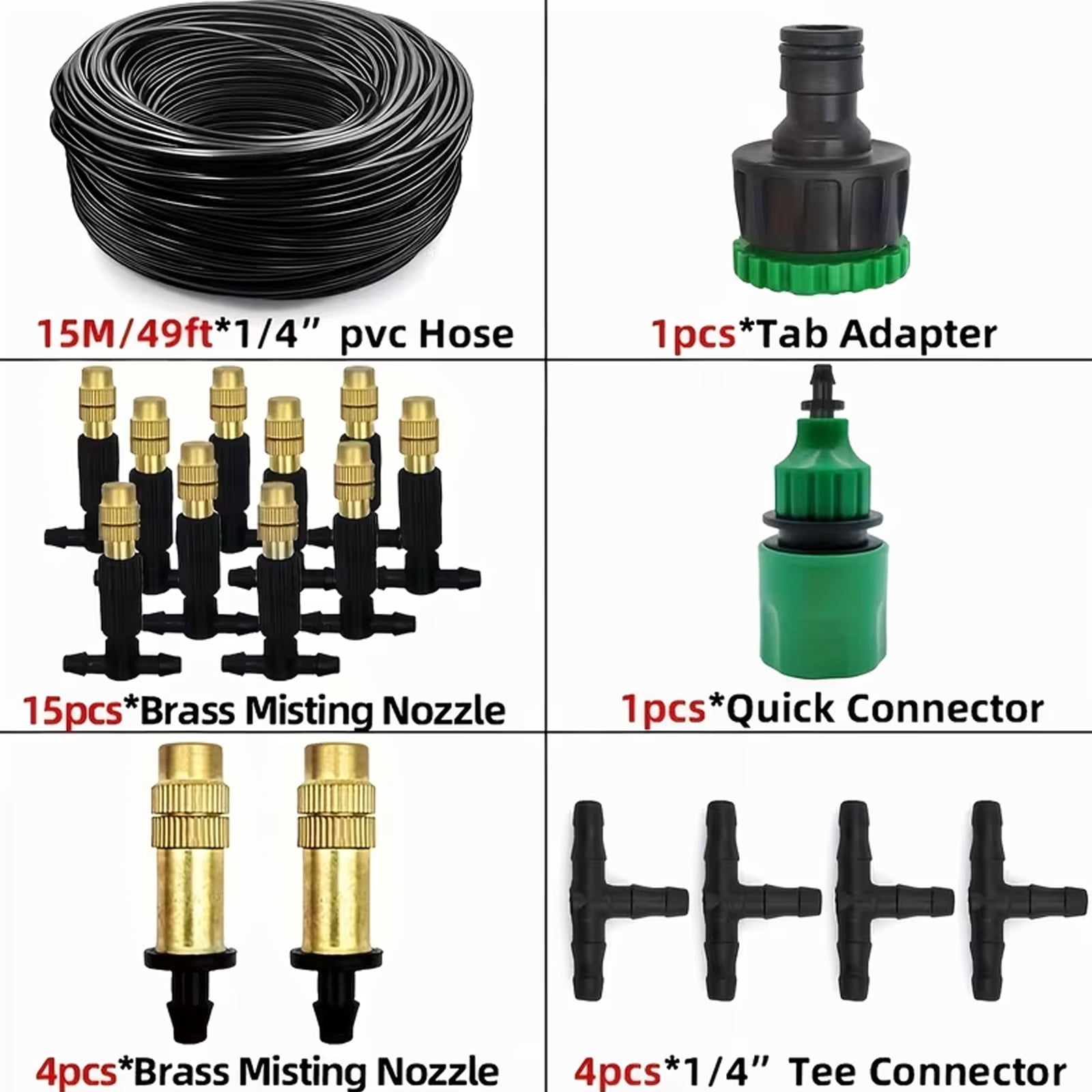 Brass Misting Irrigation Set with 1/4" Adjustable Nozzles,360° Bendable Drip Irrigation Kits for Garden,Greenhouse,Patio Misting,Outdoor Cooling