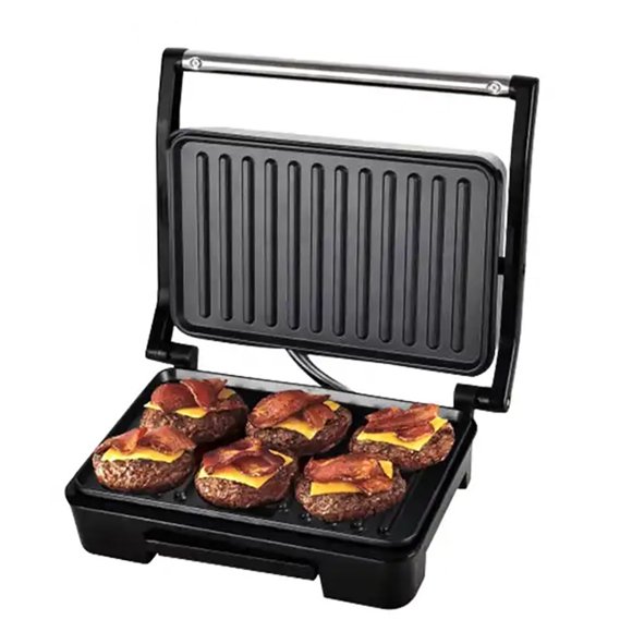 Portable Panini Grill Press Sandwich Maker Up to 6 Slices 850W Double Side Heating Non-Stick Coated Food-Grade Steel Panini Maker with Anti-heat Handle for Breakfast Brunch Afternoon Tea