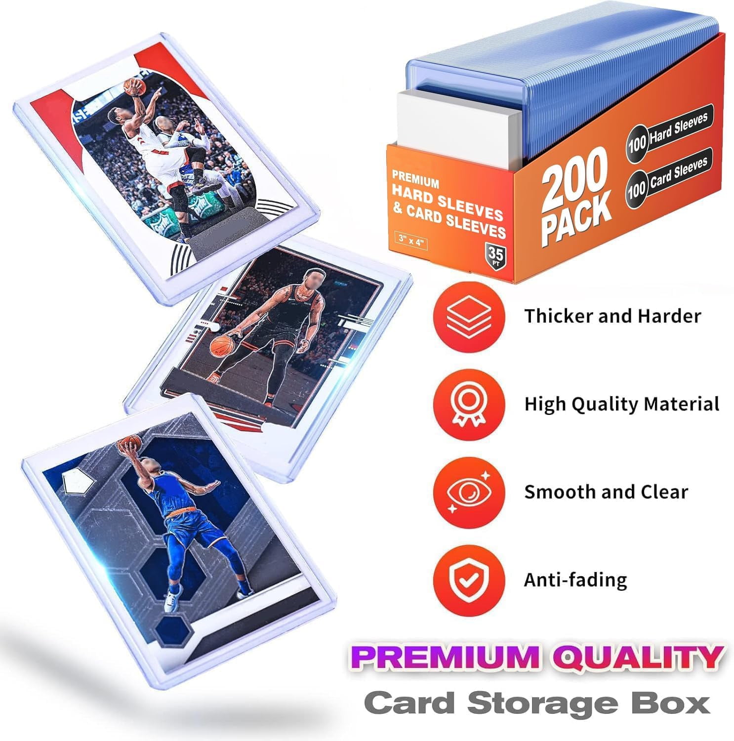 200 Card Sleeves Hard Plastic, 3"X4" Baseball Cards Protectors Plastic, Premium Card Holder for Trading Sports Baseball Football Game Cards (100 Hard Sleeve + 100 Soft Sleeve)