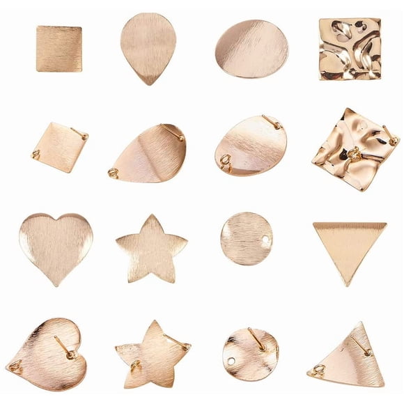 16 pcs(8 Pairs) 8 Styles Brass Earrings Posts Earring Pin Post with Loop for DIY Earring Making Golden