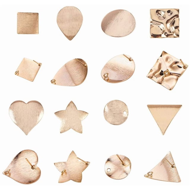 16 pcs(8 Pairs) 8 Styles Brass Earrings Posts Earring Pin Post with Loop for DIY Earring Making Golden