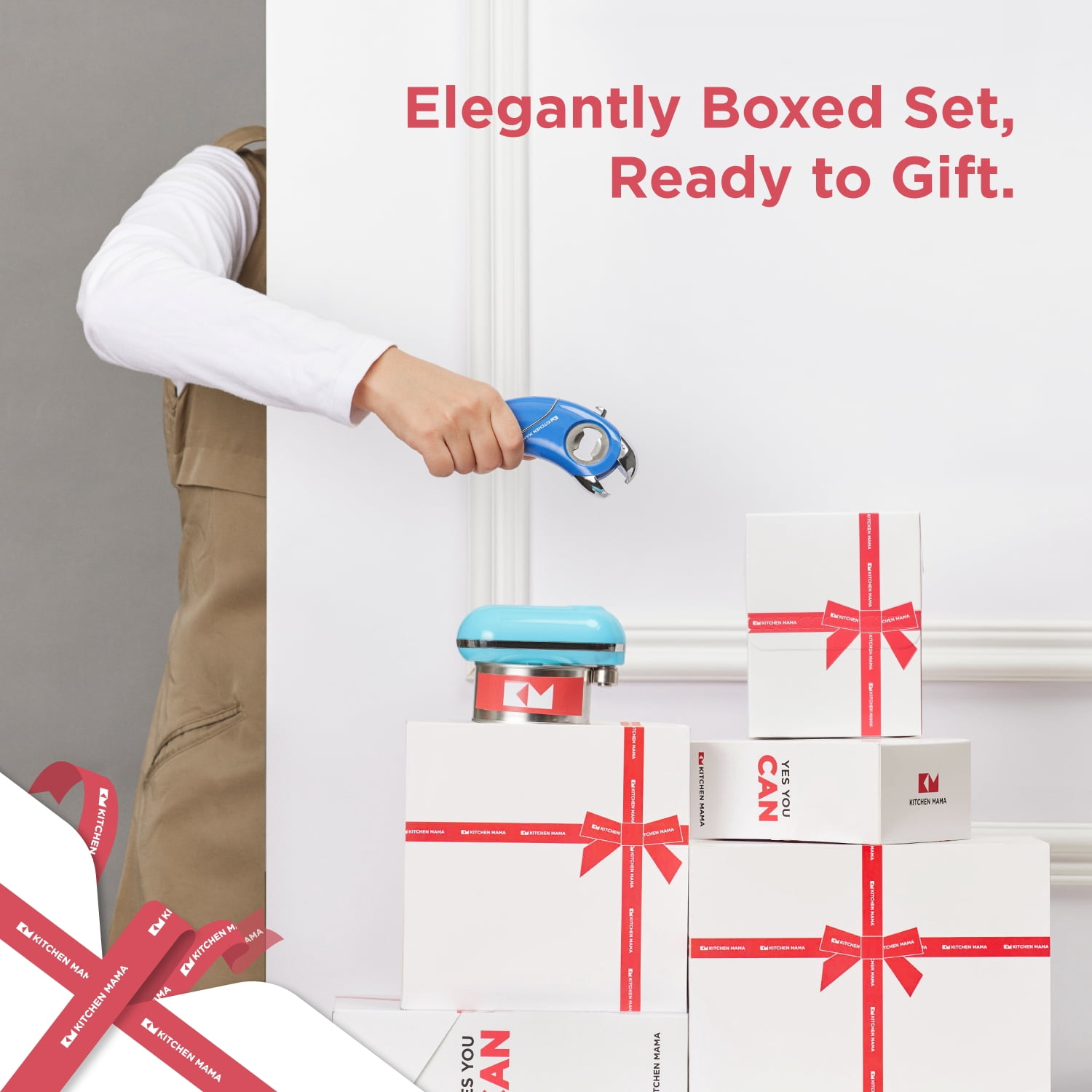 Kitchen Mama Mini Electric Can Opener and 6-in-1 Multifunction Opener Gift Set