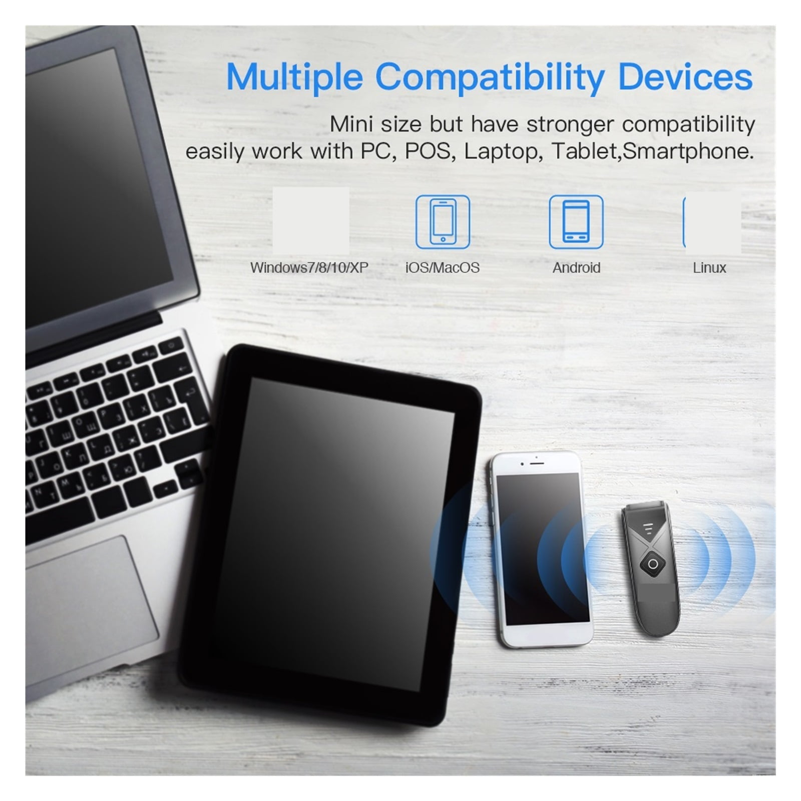 Mini Portable 1D 2D Barcode Scanner, QR Code Screen Image Reader PDF417 Data Matrix USB Wired Scanning 2.4G ,High-Speed Capture