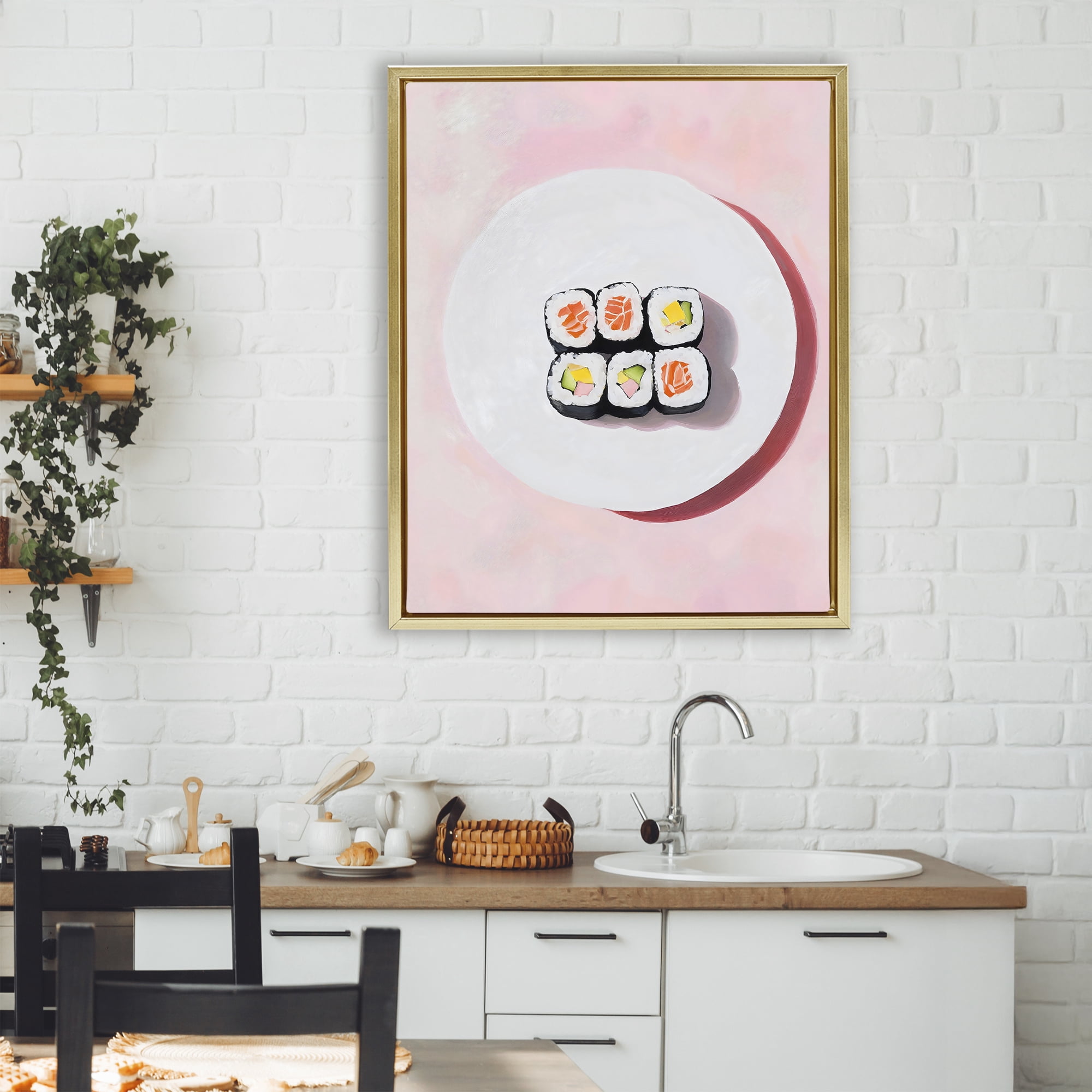 Stupell Industries Sushi Rolls on Plate Gold Framed Floater Canvas Wall Art, design by The Prints Vibe