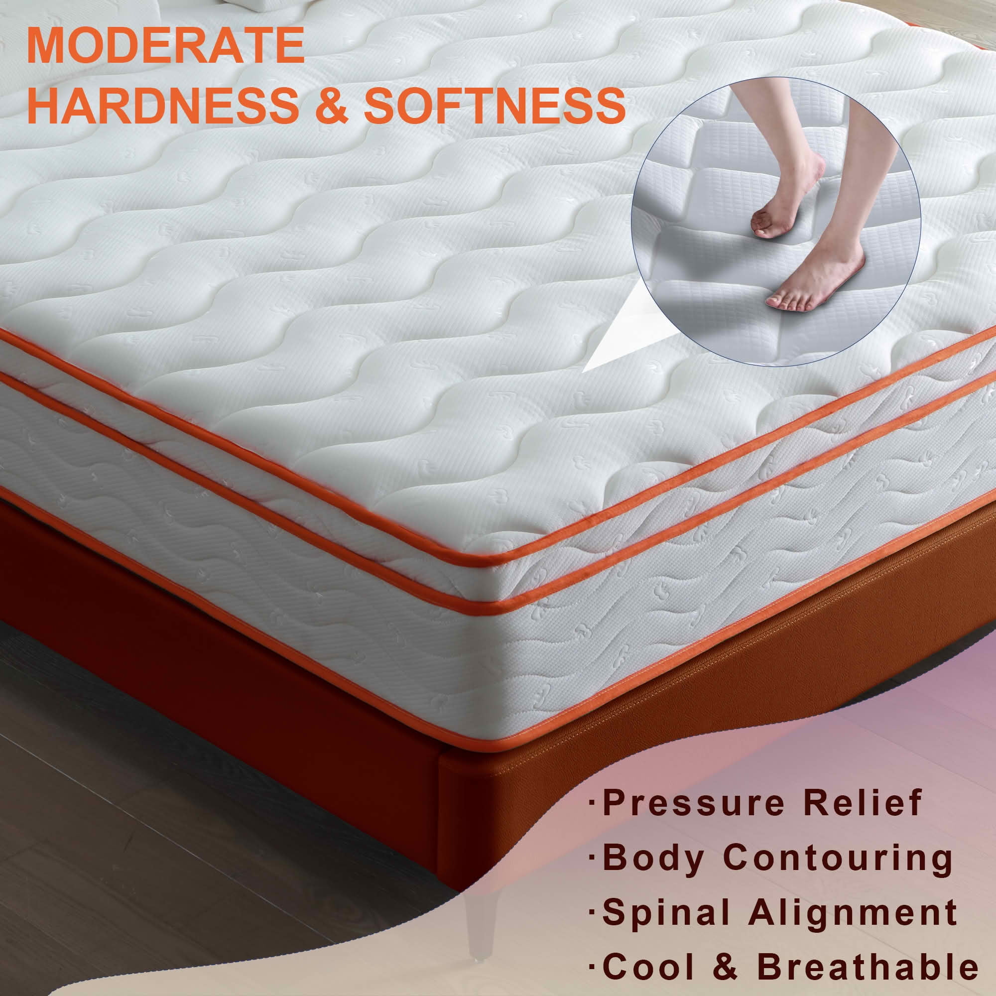 MAYEERTY Twin 10 Inch Medium Hybrid Mattress in a Box, Memory Foam Pocket Spring Pressure Relief Motion Isolation, CertiPUR-US Certified
