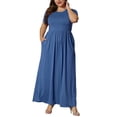thumbnail image 4 of TARAINYA Women Plus Size Summer Short Sleeve Maxi Dress Casual Loose Long Dress with Pockets Round Neck Elastic Waist Solid Floral, 4 of 8