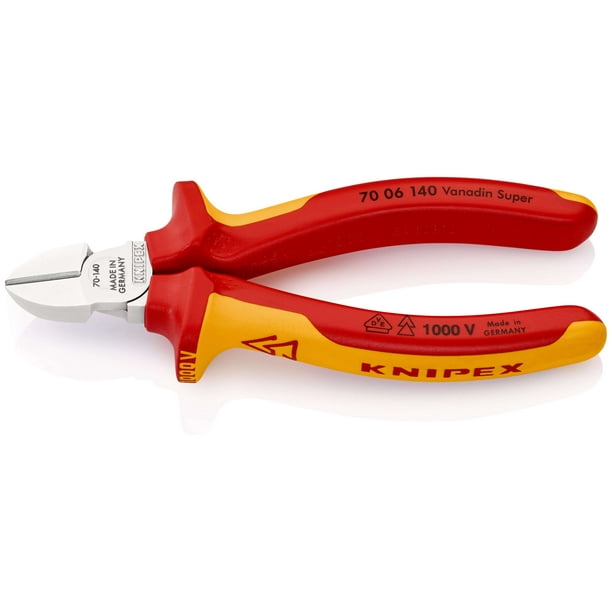 KNIPEX 70 06 140 Pinzas de corte diagonal aislados con fundas en dos componentes, según norma VDE cromado 140 mm