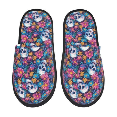 

Slippers for Women Men Skull daisy pink Warm Womens Mens House Shoes Bedroom Slippers Fuzzy Memory Foam Slippers Winter House Indoor Shoes Aesthetic Dorm Slippers