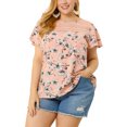 thumbnail image 1 of Women's Plus Size Top Floral Lace Panel Keyhole Back Flare Sleeve Blouse Pink 2X, 1 of 7