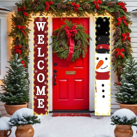 ToyKingdee Christmas Decorations Outdoor Merry Christmas Banner with String Lights Xmas Porch Door Welcome Sign Hanging Christmas Decor for Home Holiday Outdoor