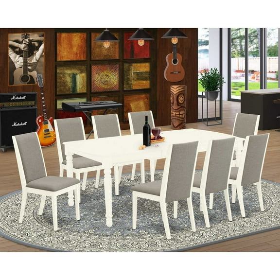 East West Furniture Dining Room Set Linen White, DOLA9-LWH-06