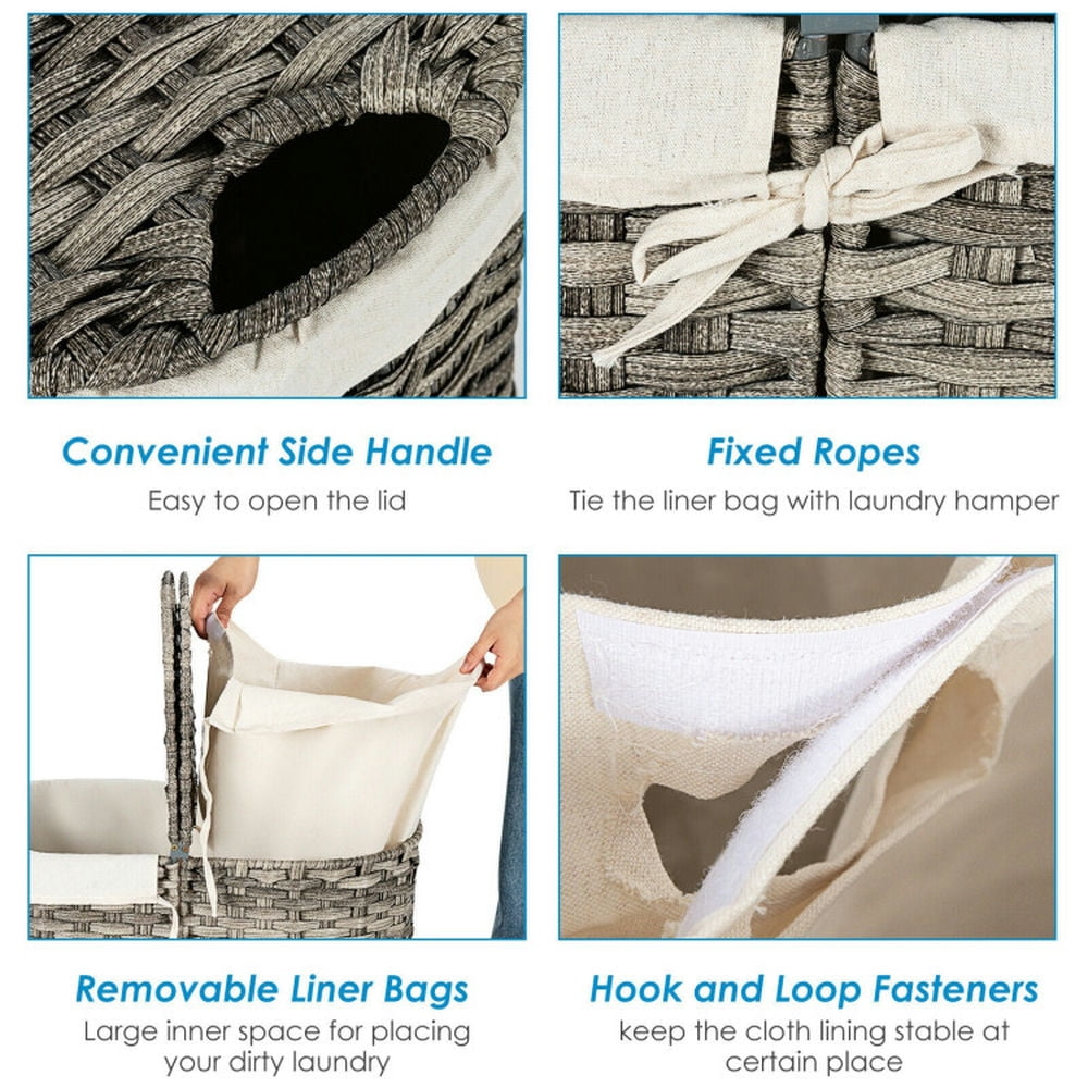 Finihen Laundry Hamper, Laundry Basket, Handwoven Laundry Hamper Basket with 2 Removable Liner Bags, for Bathroom, laundry Room, Gray Finihen Laundry Hamper, Laundry Basket, Handwoven Laundry Hamper Basket with 2 Removable Liner Bags, for Bathroom, laundry Room, Gray