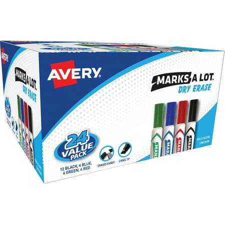 - Avery Marks-A-Lot Desk-Style Dry Erase Markers, Chisel Tip, Assorted Colors, Value Pack of 24 (98188)