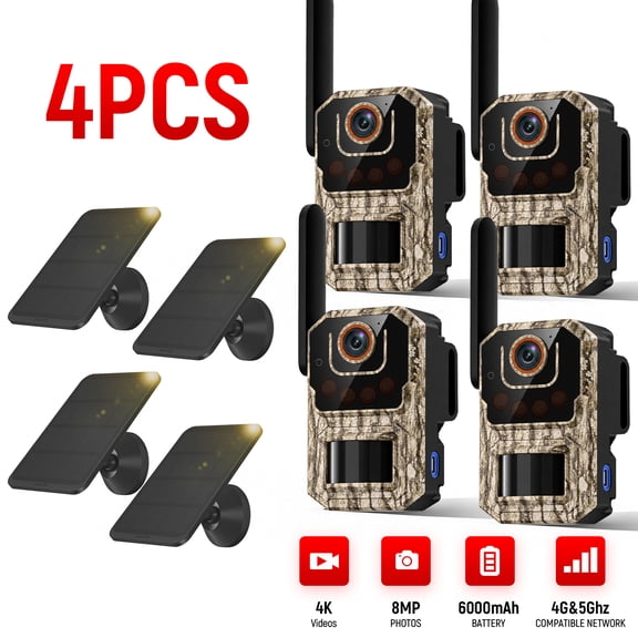 4PCS 4G/5G LTE HUNTING TRAIL CAMERA 4K IP65