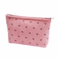 thumbnail image 1 of Bolsa de maquillaje de pana con estampado de corazón, bolsa de cosméticos portátil con cremallera, bolsa de maquillaje, organizador de artículos de tocador para mujeres y niñas., 1 of 8