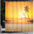 thumbnail image 3 of Ambesonne Tropical Shower Curtain, Wooden Deck Sunset, 69"Wx84"L, Orange Brown, 3 of 4